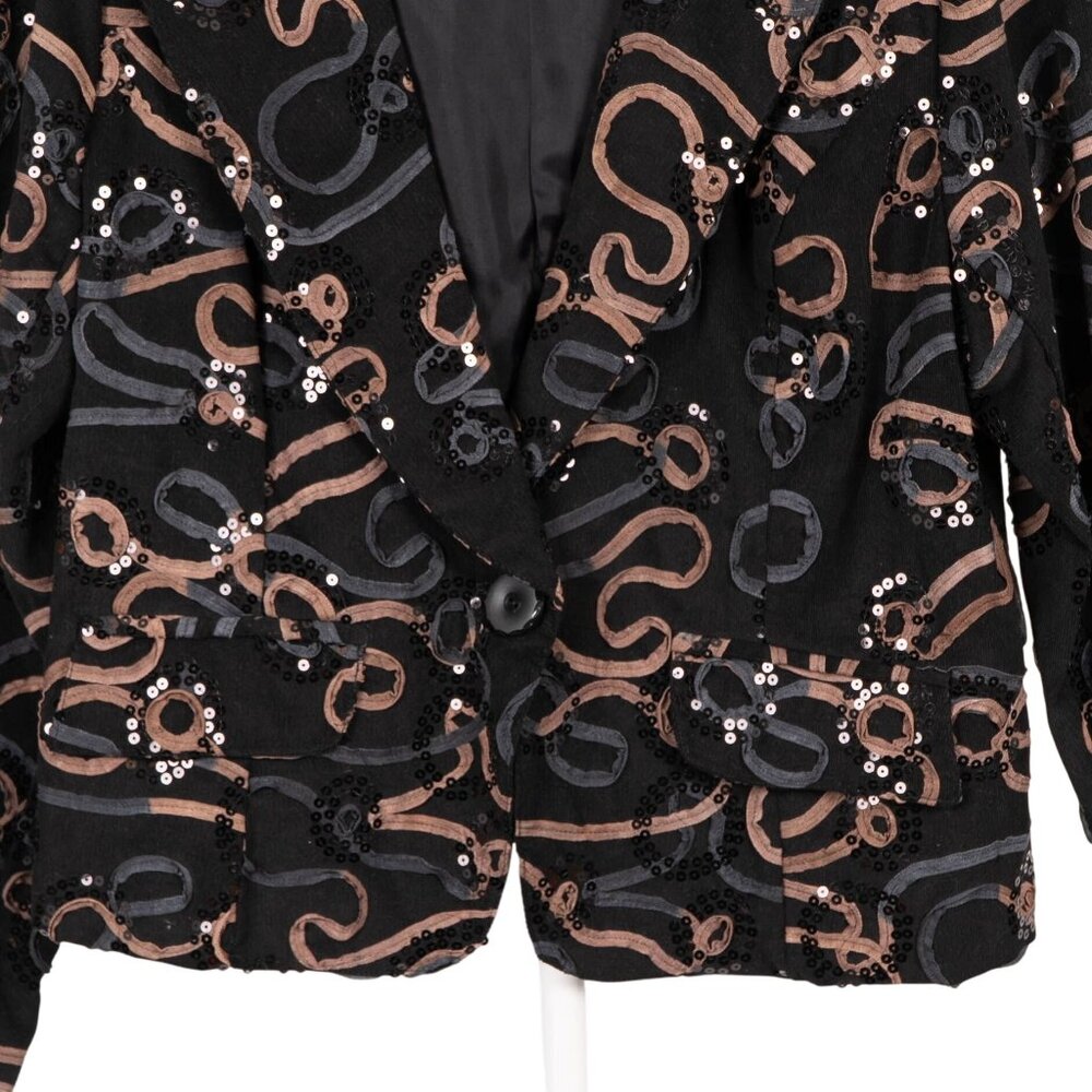 Villarreal Corduroy Blazer Jacket XL Black Sequin Ribbon Blazer Brown Gray Swirl - Picture 3 of 5